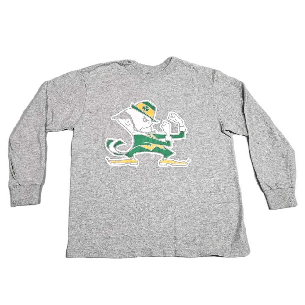 Notre Dame Fighting Irish Shirt Youth Small Champion Gray Long Sleeve Leprechaun